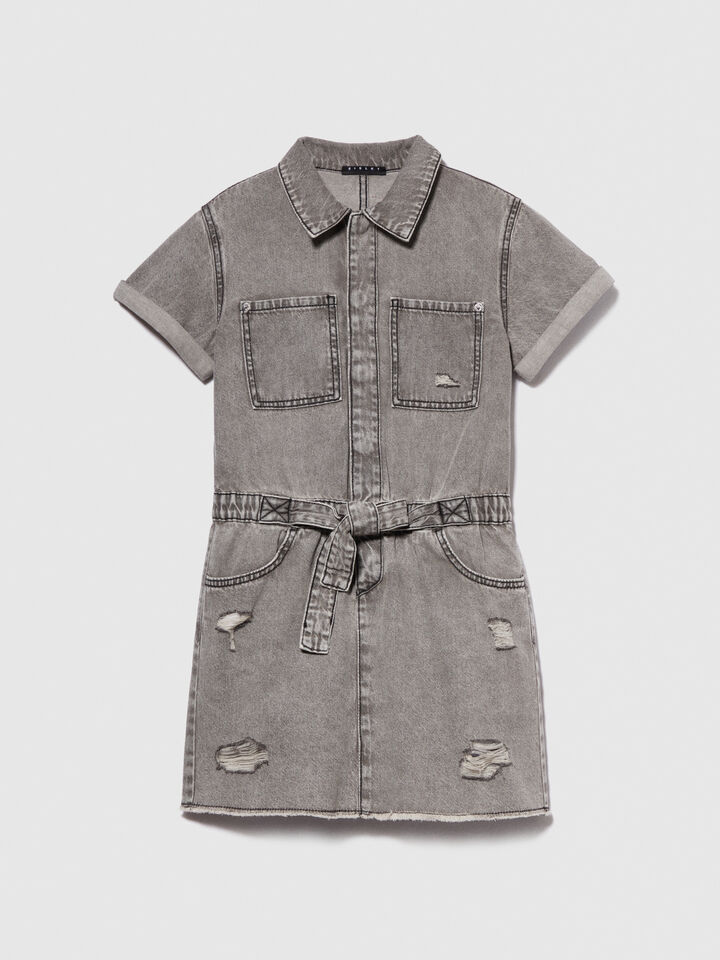 Denim dress with tears - girls' dresses - Light Gray | Sisley Young image number 1